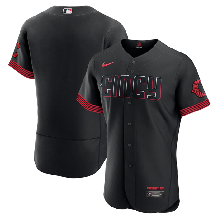 Men's Cincinnati Reds Custom Black 2023 City Connect Flex Base Stitched Jersey